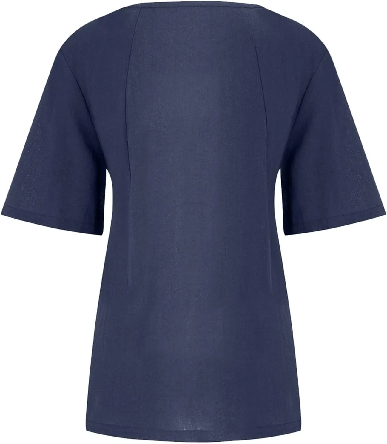 Linen Shirt Women,Short Sleeve 2024 Summer Blouses Round Neck Boho Blouse Button Down T Shirt Floral Print Top
