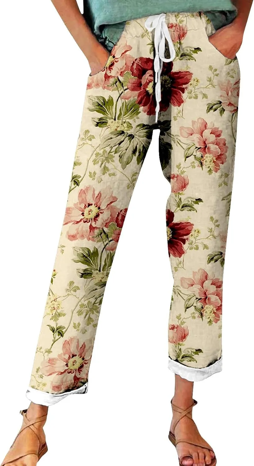 Linen Slim Joggers Women Summer Cotton Linen Pants Ladies Womens Lightweight Cotton Robe