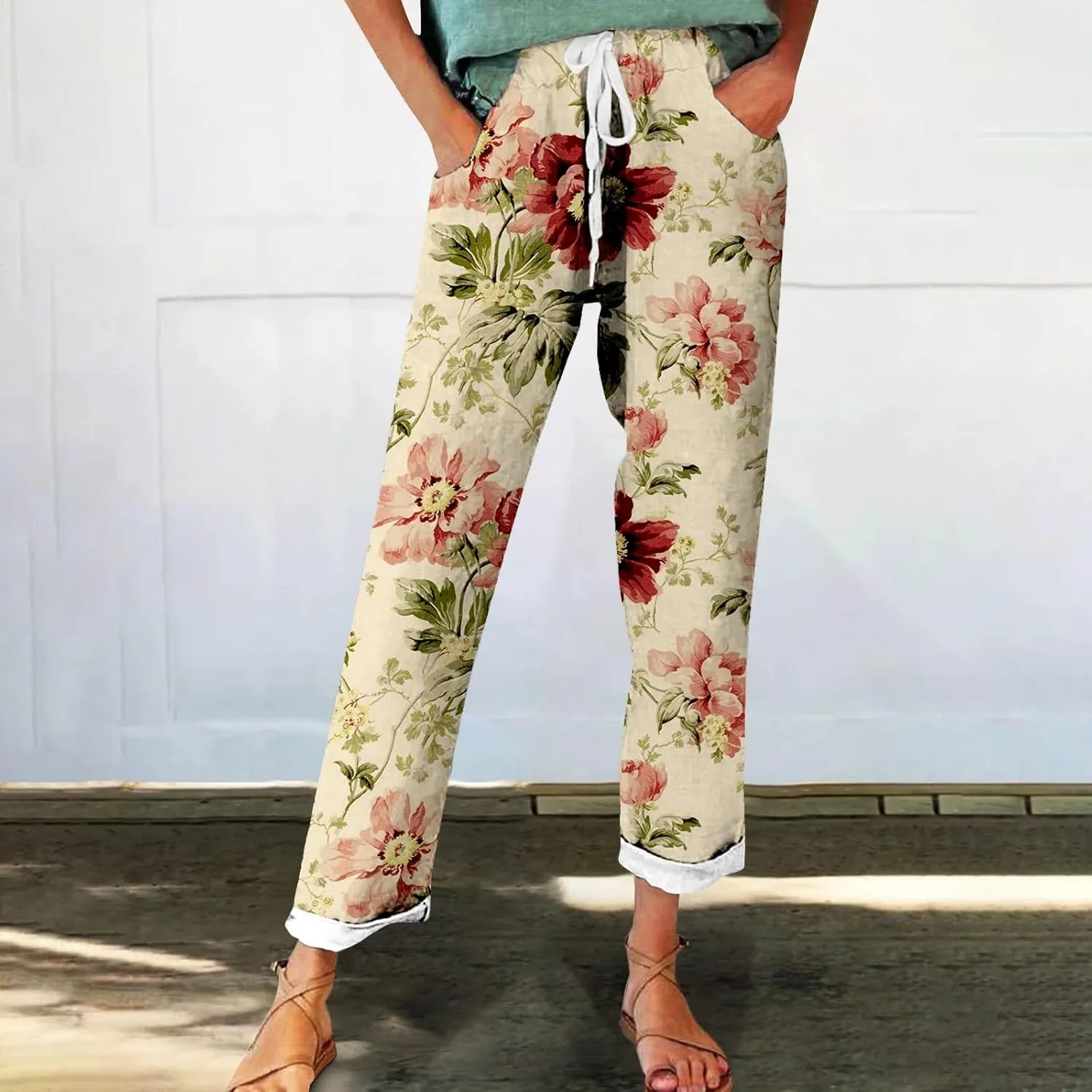 Linen Slim Joggers Women Summer Cotton Linen Pants Ladies Womens Lightweight Cotton Robe