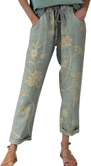 Linen Slim Joggers Women Summer Cotton Linen Pants Ladies Womens Lightweight Cotton Robe