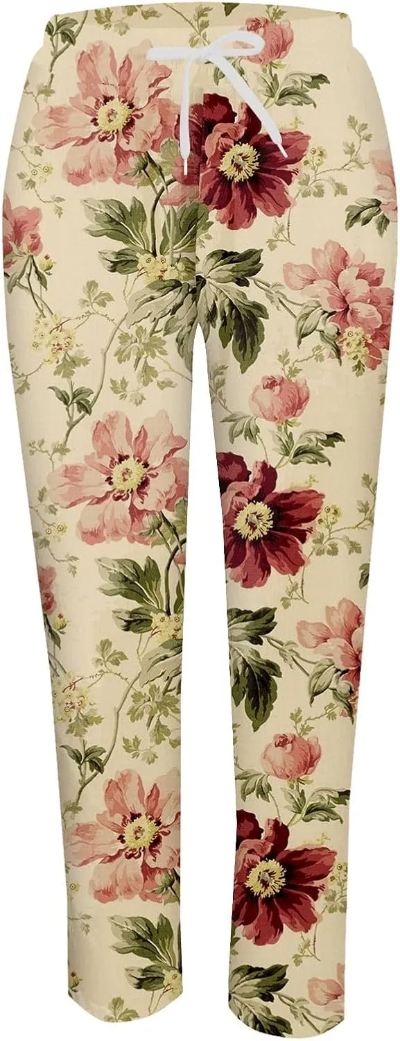 Linen Slim Joggers Women Summer Cotton Linen Pants Ladies Womens Lightweight Cotton Robe