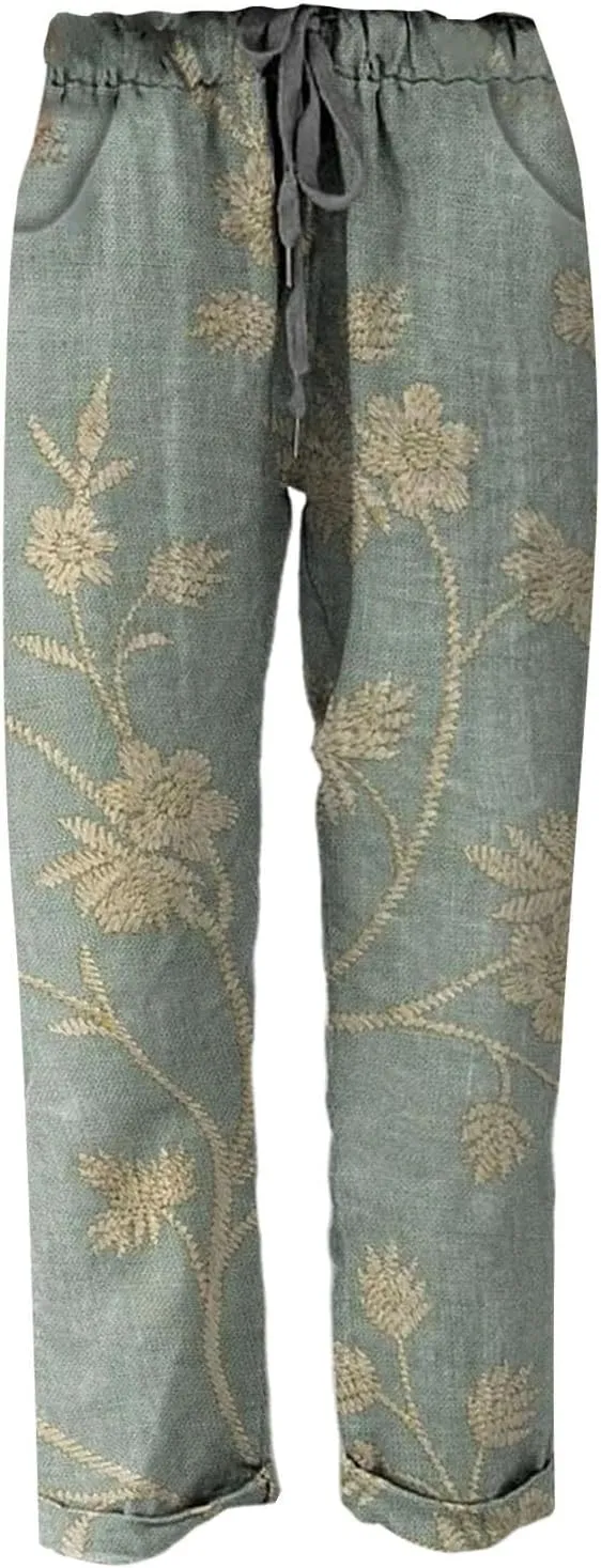 Linen Slim Joggers Women Summer Cotton Linen Pants Ladies Womens Lightweight Cotton Robe