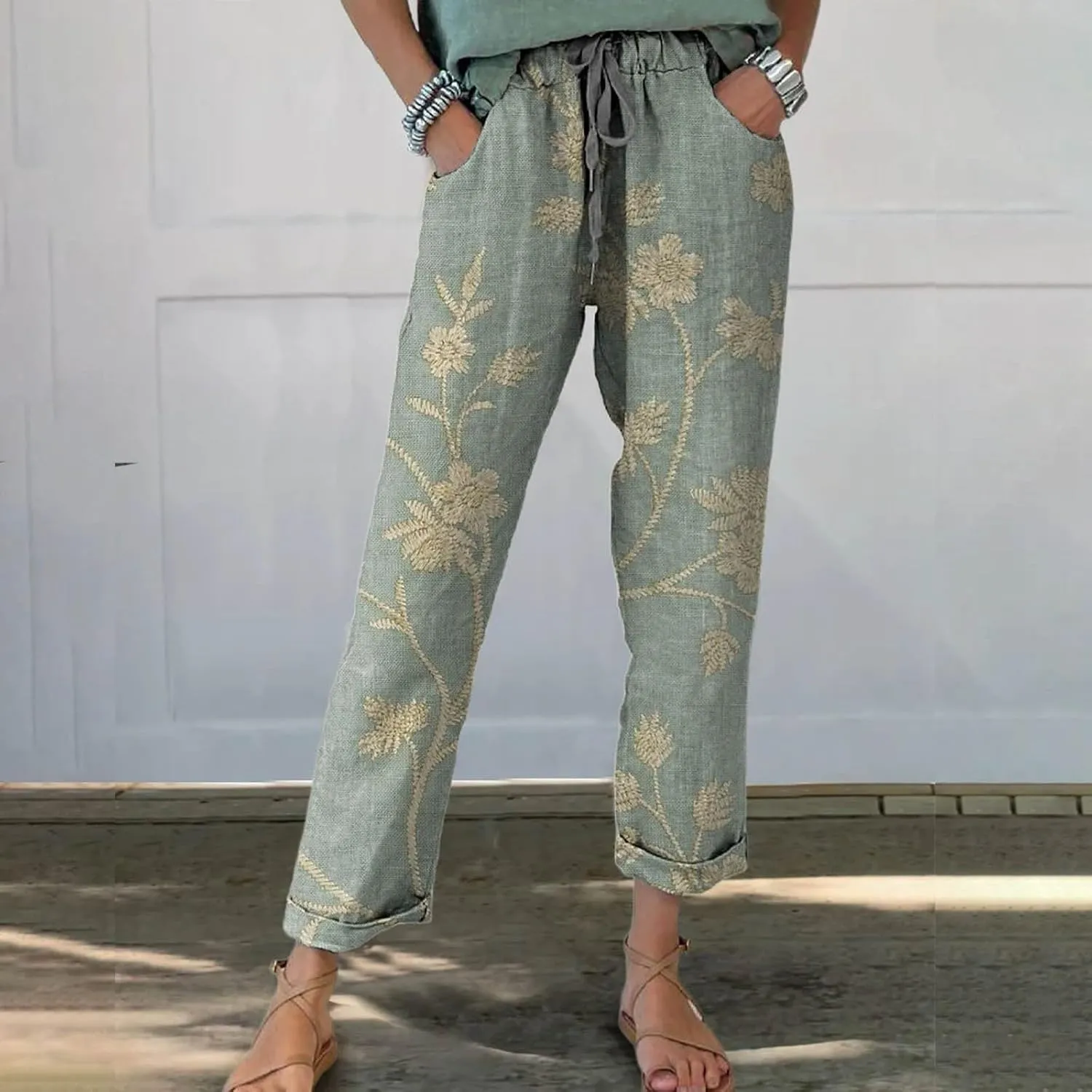 Linen Slim Joggers Women Summer Cotton Linen Pants Ladies Womens Lightweight Cotton Robe