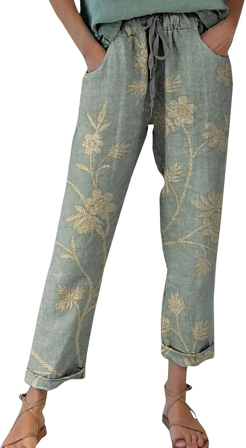 Linen Slim Joggers Women Summer Cotton Linen Pants Ladies Womens Lightweight Cotton Robe