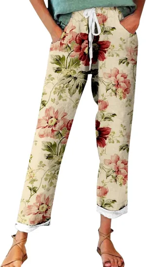 Linen Slim Joggers Women Summer Cotton Linen Pants Ladies Womens Lightweight Cotton Robe