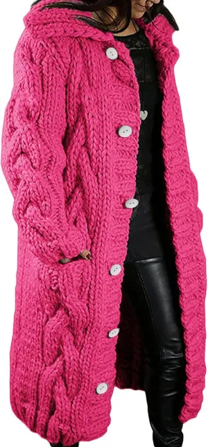 Long Cardigan Sweaters for Women Coats Cable Knit Casual Open Front Long Sleeve Sweater with Pockets