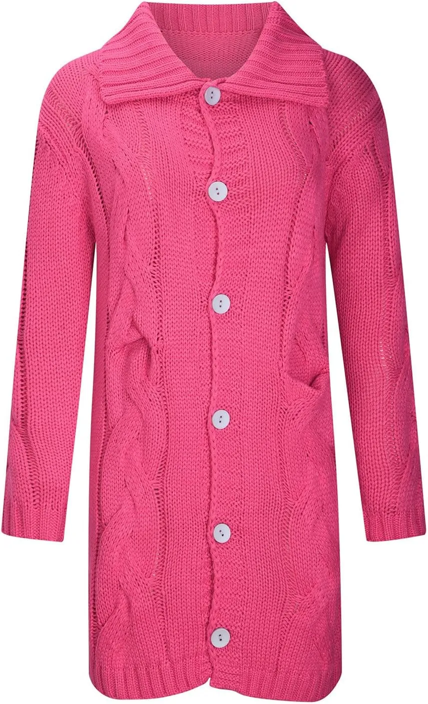 Long Cardigan Sweaters for Women Coats Cable Knit Casual Open Front Long Sleeve Sweater with Pockets
