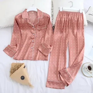 Long Sleeve Pajamas Autumn Ice Silk Long Sleeve Trousers Suit Printing Fashion Pajamas Set