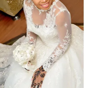 Long Sleeved Lace Wedding Dress /Ball Gown at Bling Brides Bouquet - Online Bridal Store