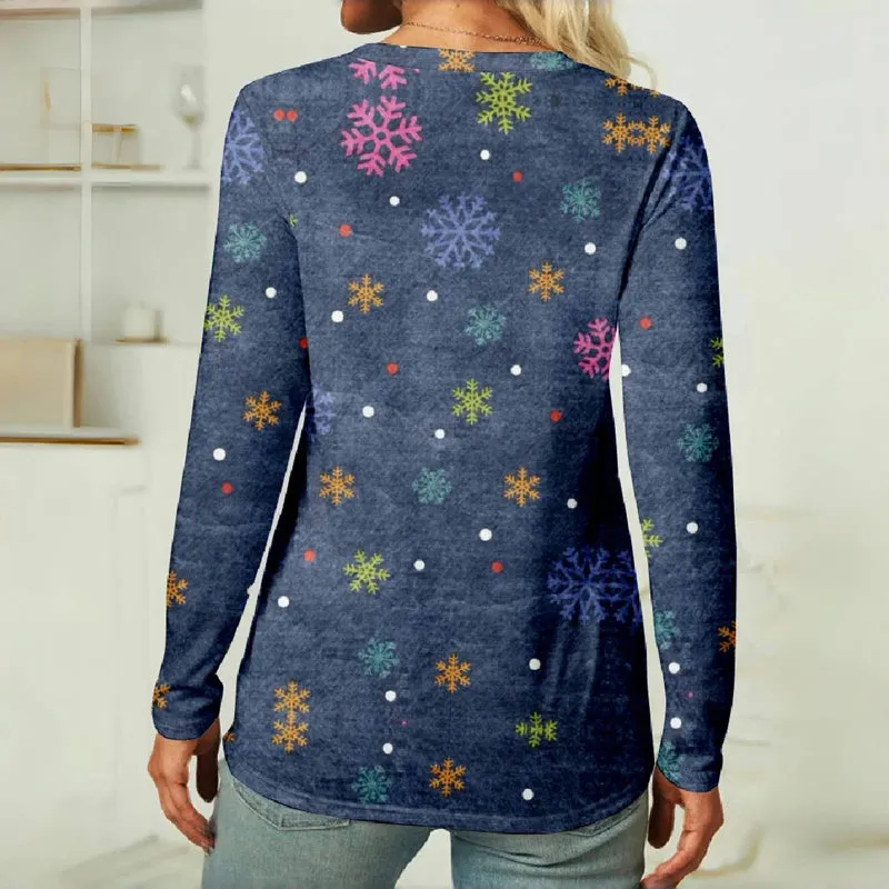 【Long Sleeve】Snowflake Casual T-Shirt