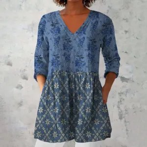 【Long Sleeve】Vintage Floral Print Blouse