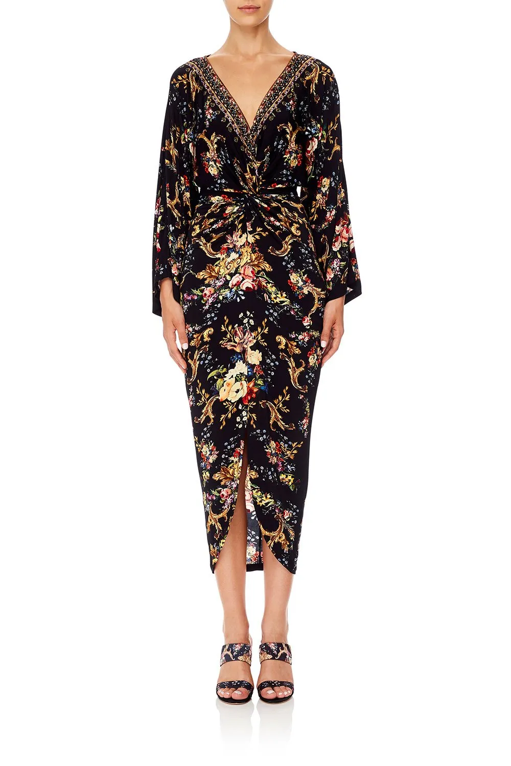 Long Split Front Twist Dress- Friend In Flora