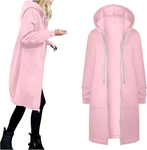 Long Zip Up Hoodie Women Womens Hoodies Coat Fall Winter Warm Pockets Drawstring Zipper Open Thin Womens Black