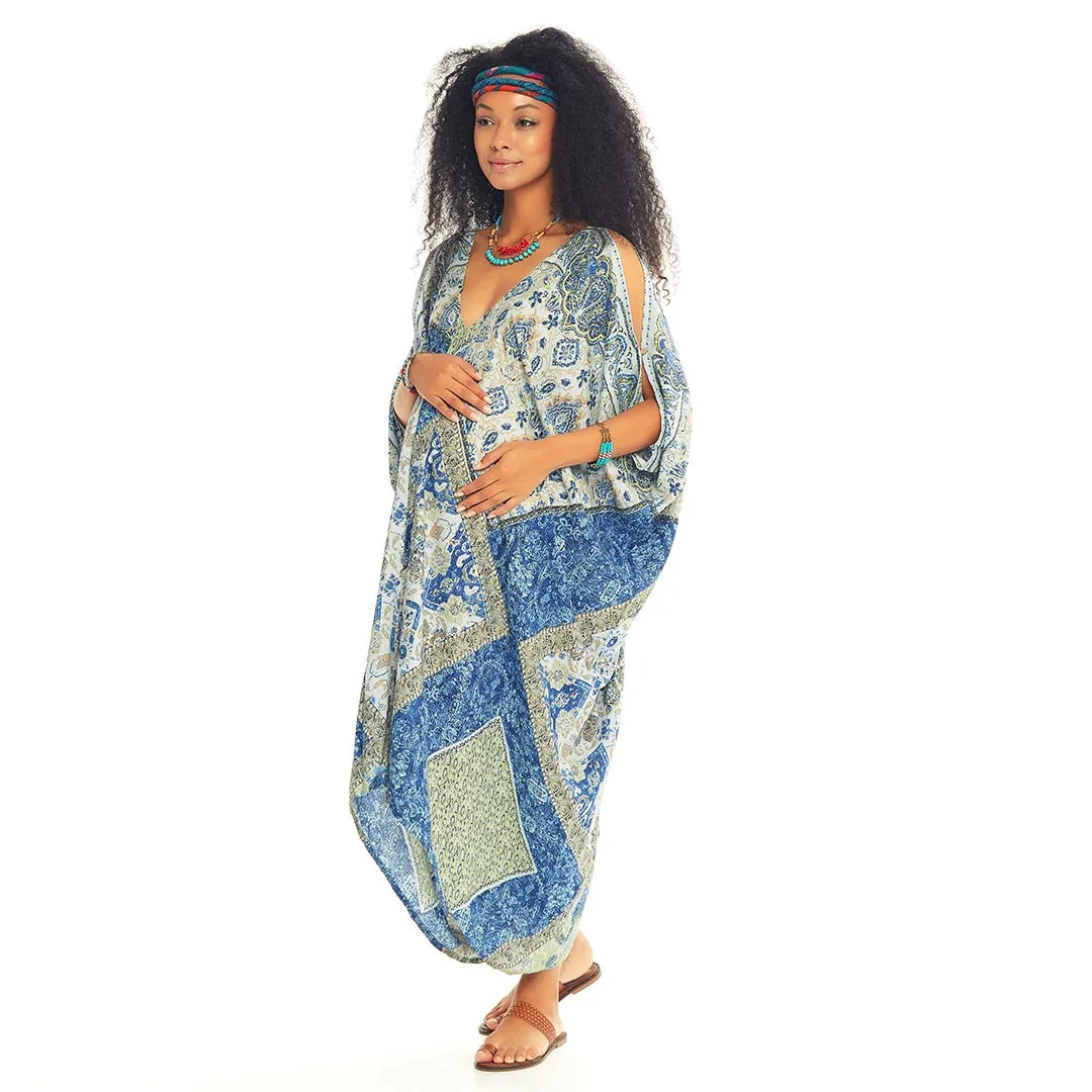Loose Fit Blue Print Boho Maternity Dress