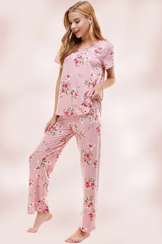 Loungewear set for women's floral pajama set