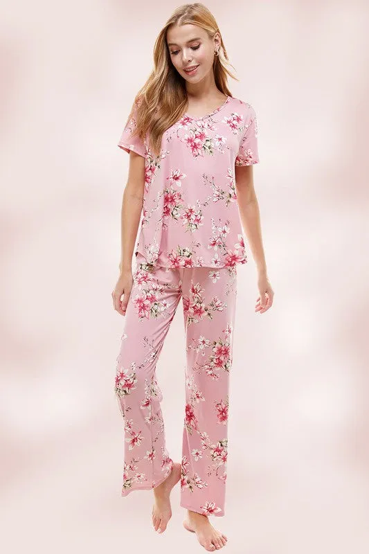 Loungewear set for women's floral pajama set