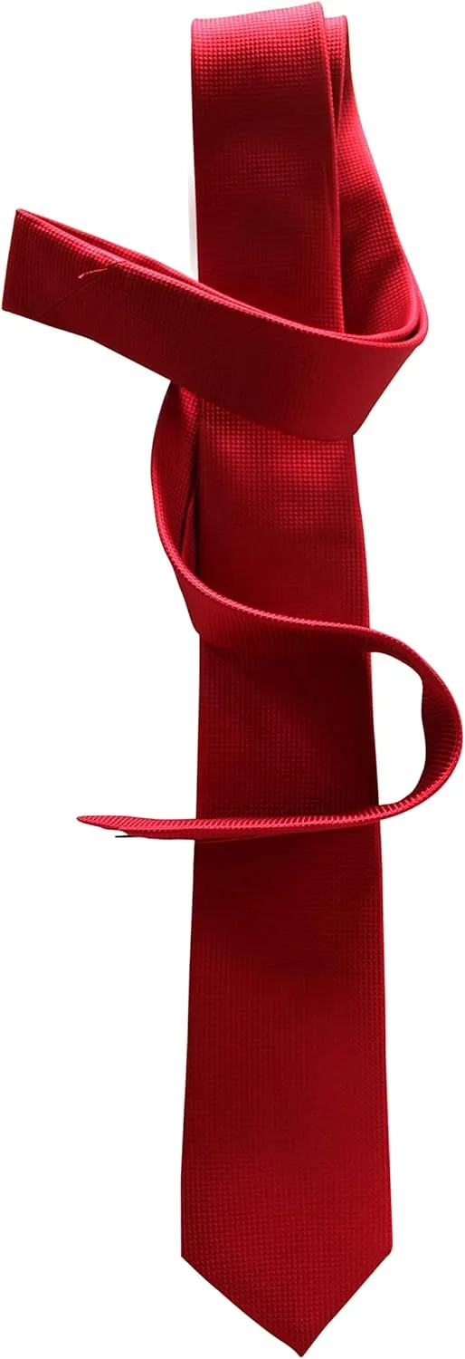 Luxury 2.5" Men's Bright Red Skinny Silk Tie - 34 momme Silk Jacquard - Premium Six-Ply Silk - 100% Silk Lining - Extra Long 60"
