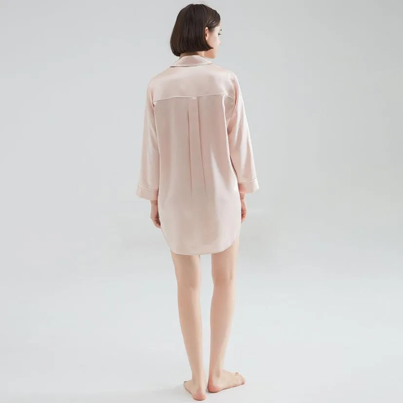 Luxury Classic Silk Sleep Shirt For Ladies 100%  Silk Silk Nightshirt Long sleeves Sleepwear