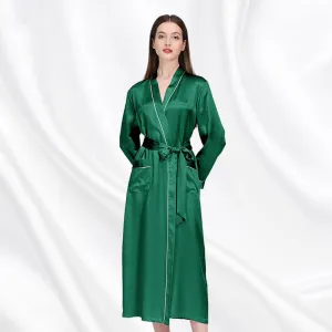 Luxury Classic Womens Silk Robe Full Longth Silk Sleepwear Bathrobe With Contrast piping