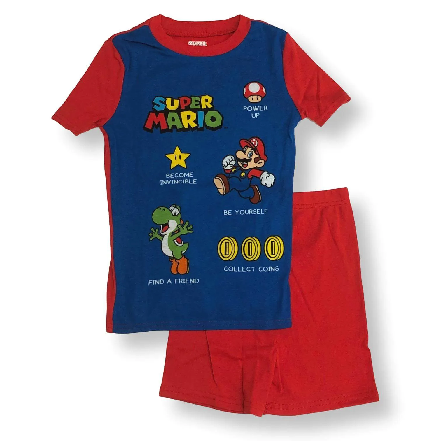 Mario Cotton Pajamas for Boys Super Mario Short Sleeve Kids PJs 4 Piece Set