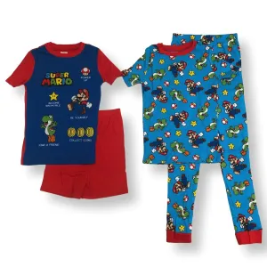 Mario Cotton Pajamas for Boys Super Mario Short Sleeve Kids PJs 4 Piece Set