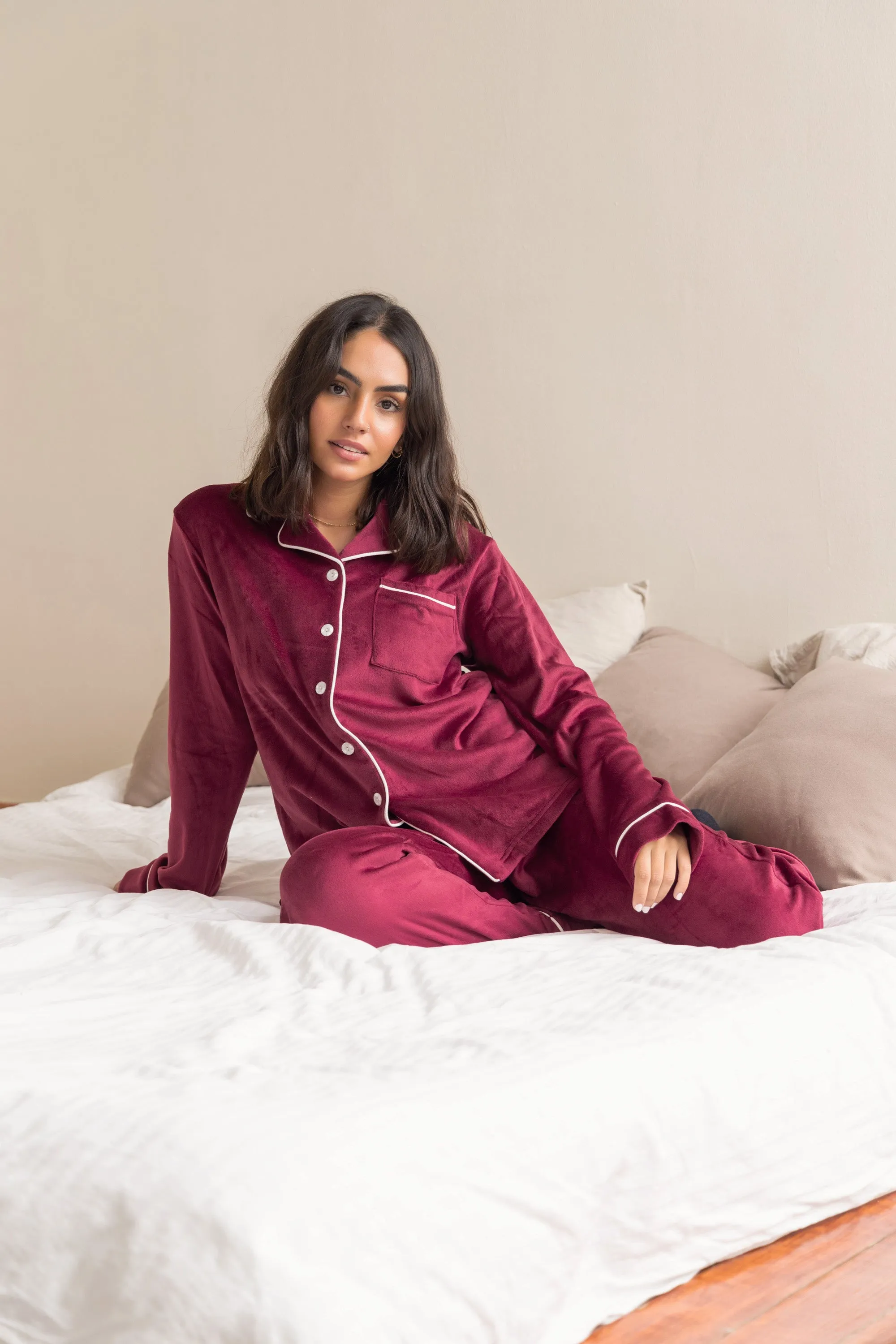 Maroon Plain Buttoned PJ