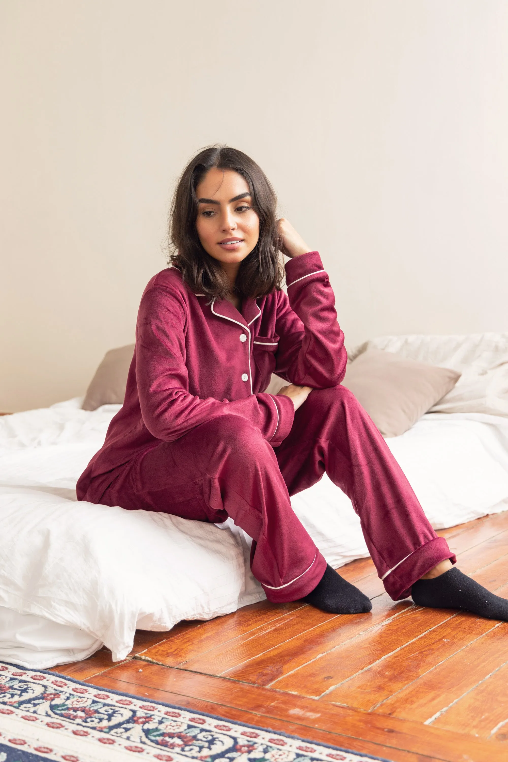 Maroon Plain Buttoned PJ