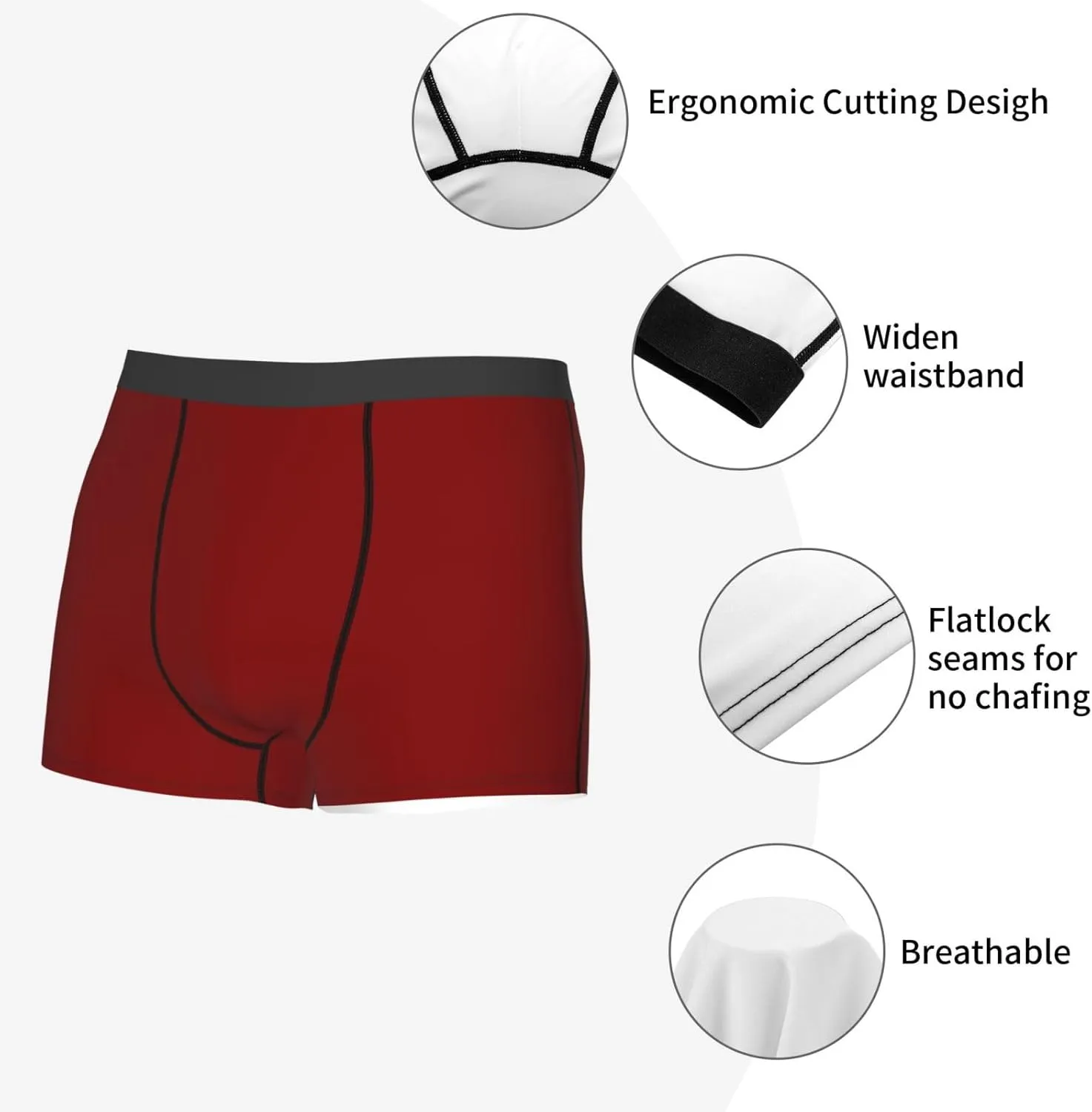 Maroon Print Boxer Briefs For Men Breathable Underwear-