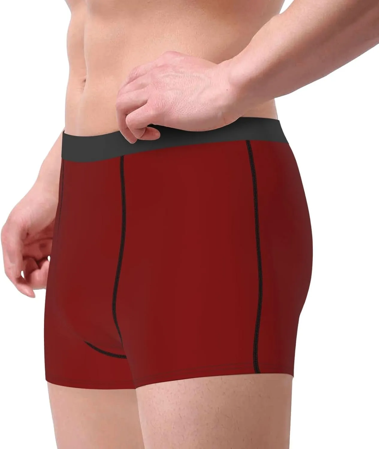 Maroon Print Boxer Briefs For Men Breathable Underwear-