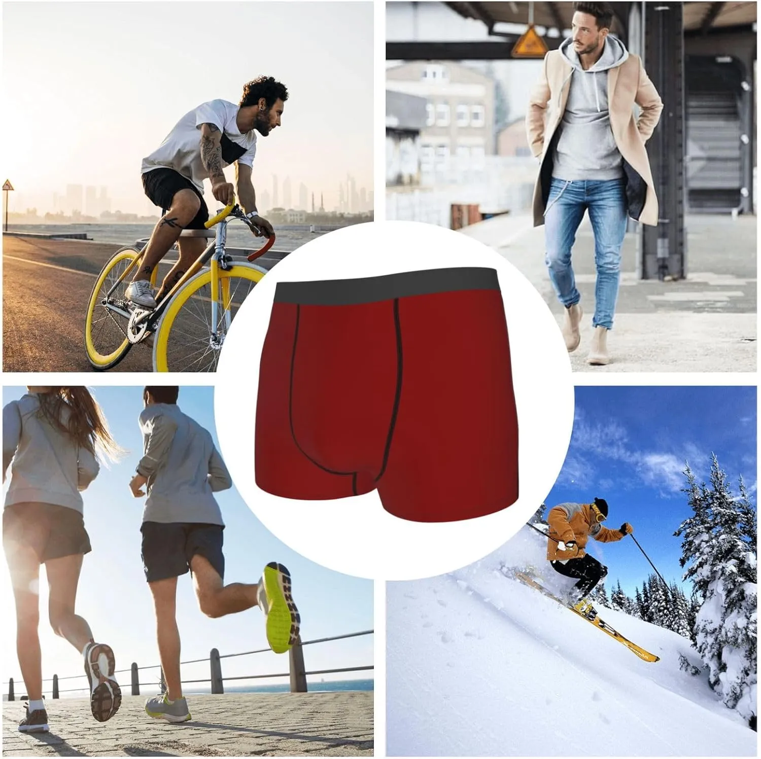 Maroon Print Boxer Briefs For Men Breathable Underwear-