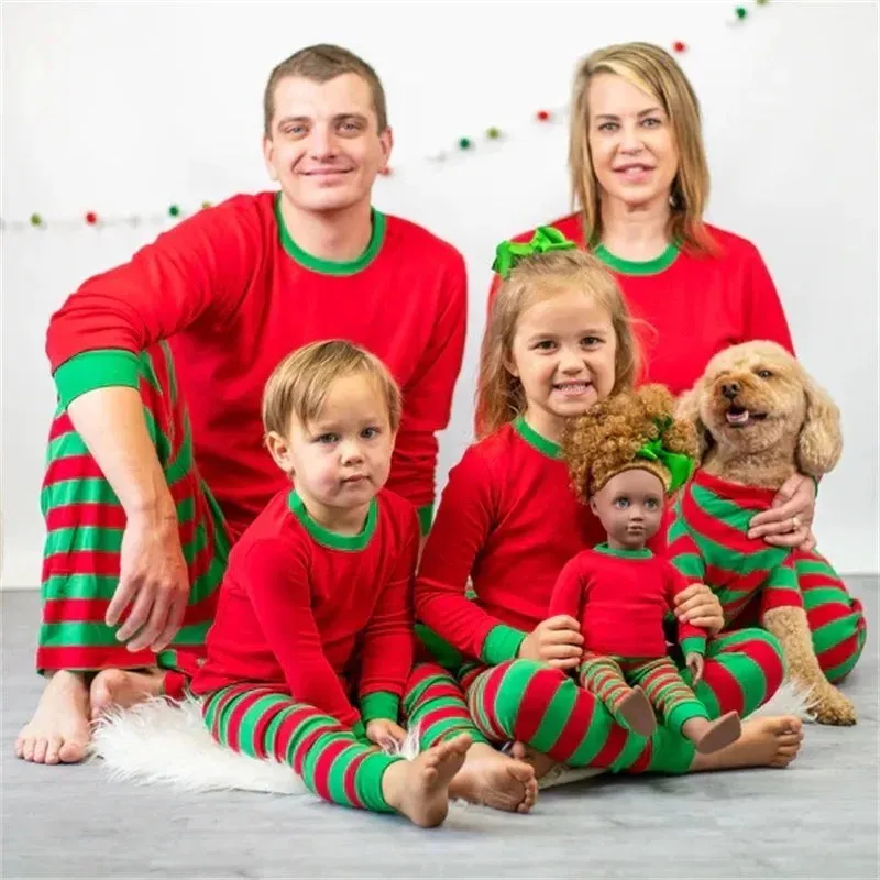 Matching Family Christmas Pajamas 100% Cotton - Striped Homewear