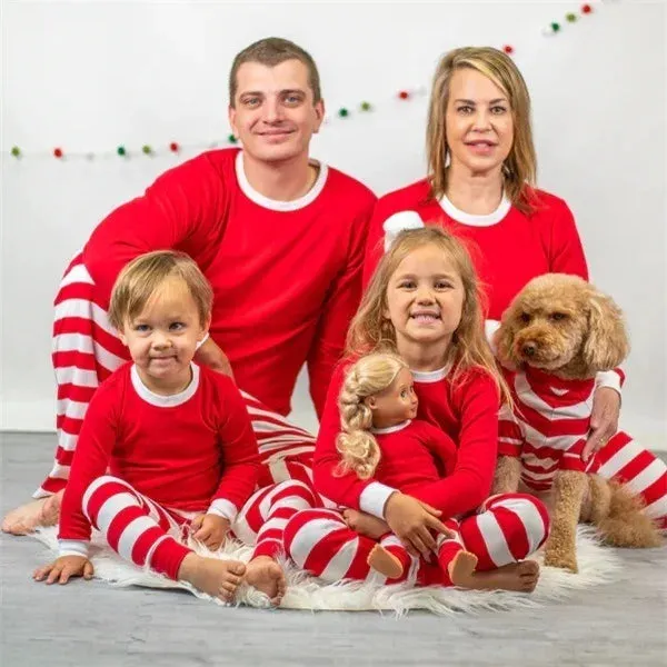 Matching Family Christmas Pajamas 100% Cotton - Striped Homewear