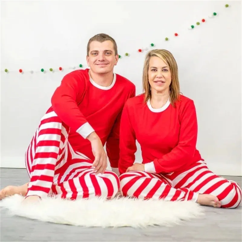 Matching Family Christmas Pajamas 100% Cotton - Striped Homewear