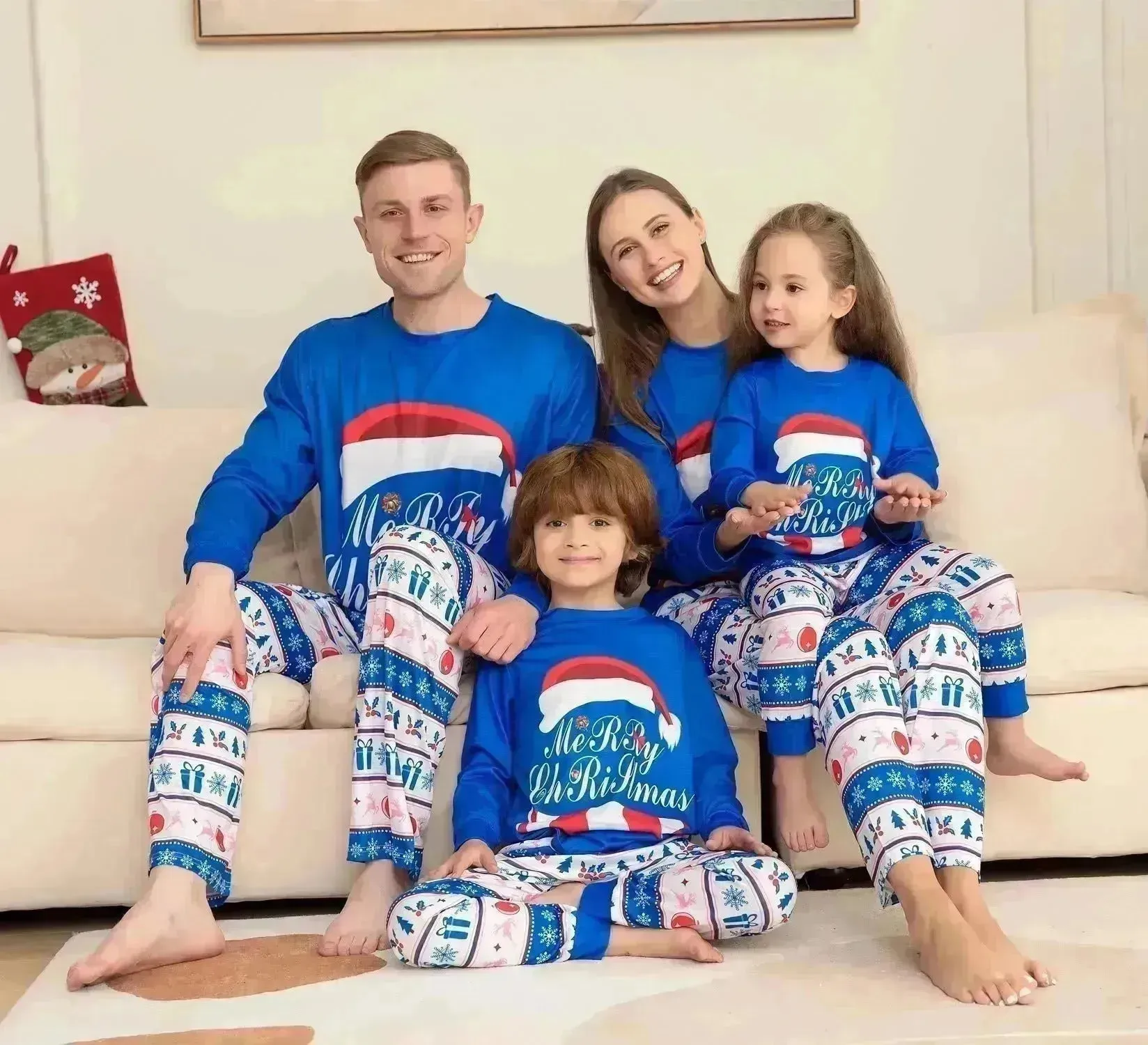 Matching Family Pajamas Sets Christmas PJ's Letter Print Top And Plaid Pants Jammies Sleepwear