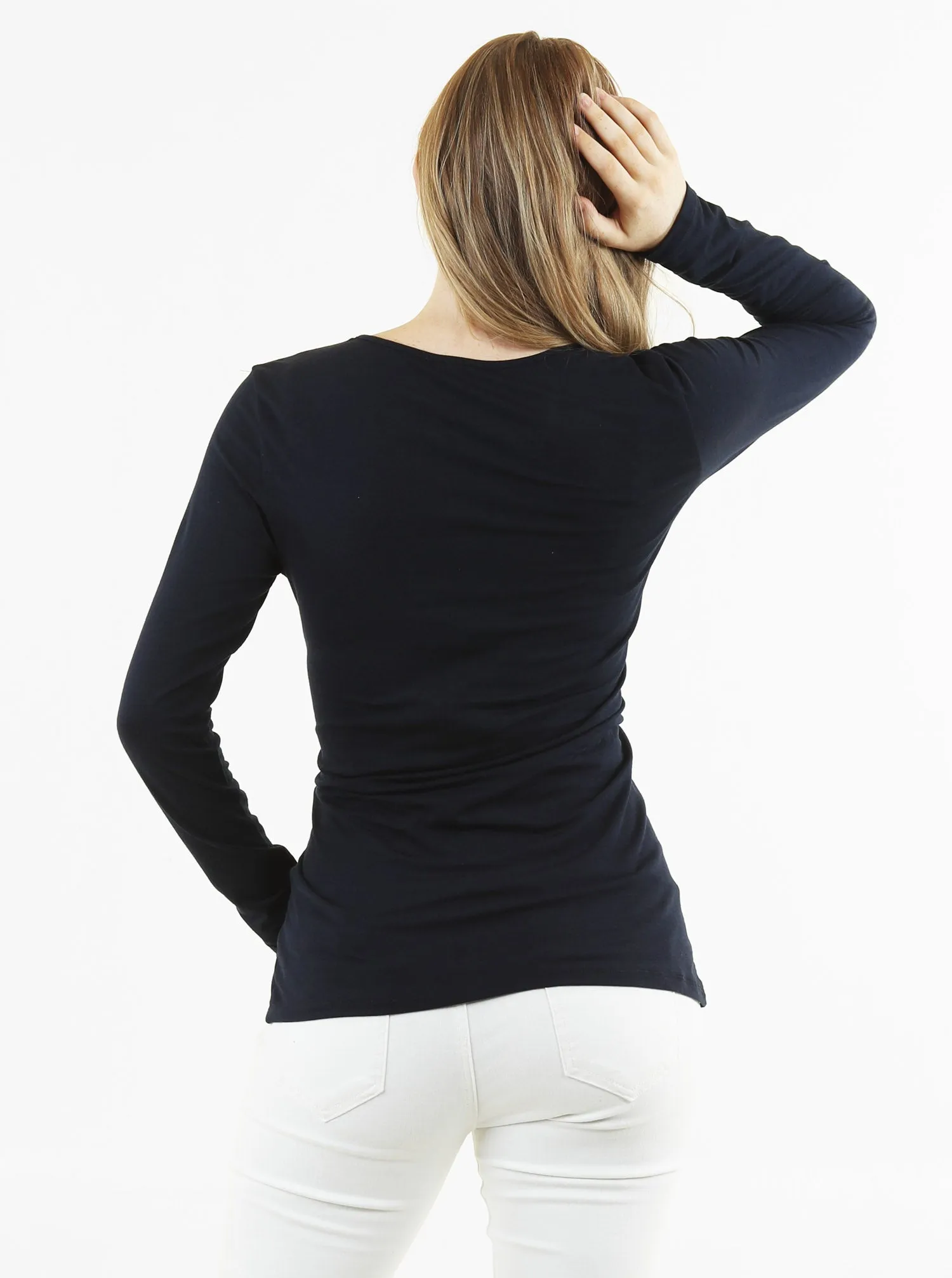 Maternity & Nursing Crossover Long Sleeve Tee Top in Navy