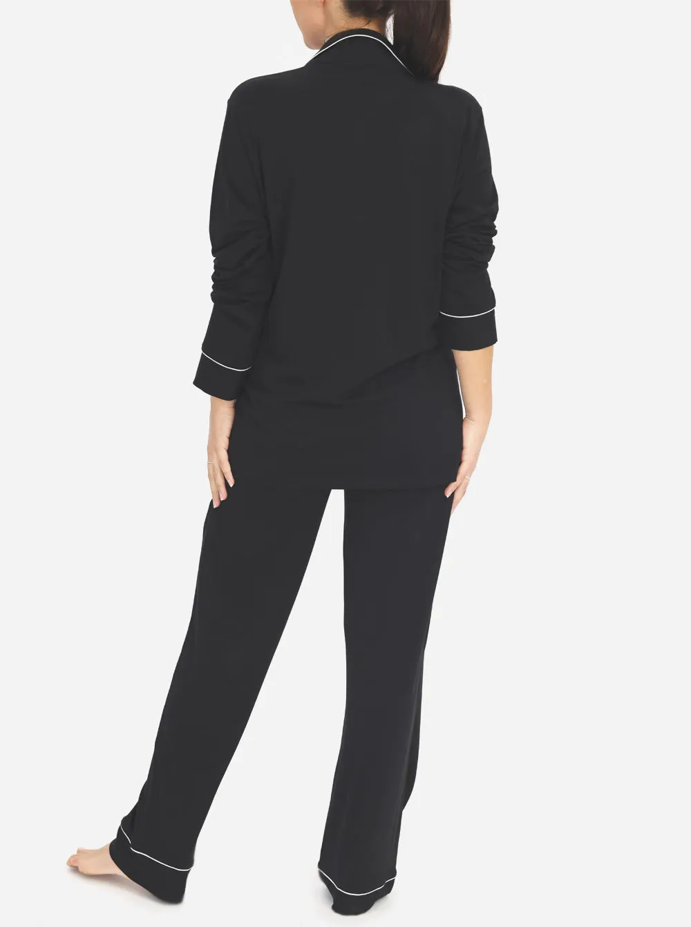 Maternity and Nursing Long Sleeve Pyjama Set in Black Bamboo
