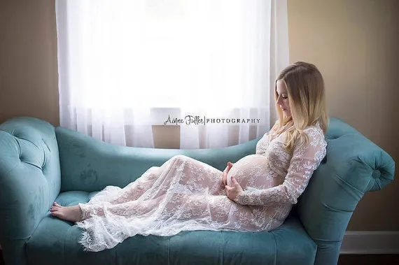 Maternity Deep V-neck Lace Dress for Photoshoot