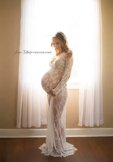Maternity Deep V-neck Lace Dress for Photoshoot