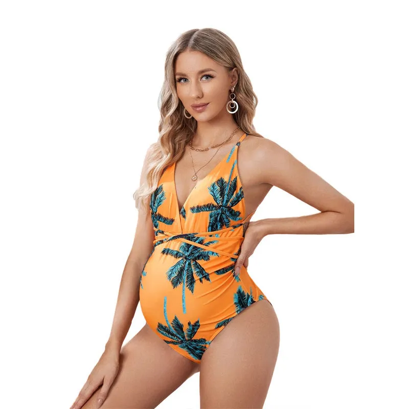 Maternity Orange Swimsuit with Simple Design