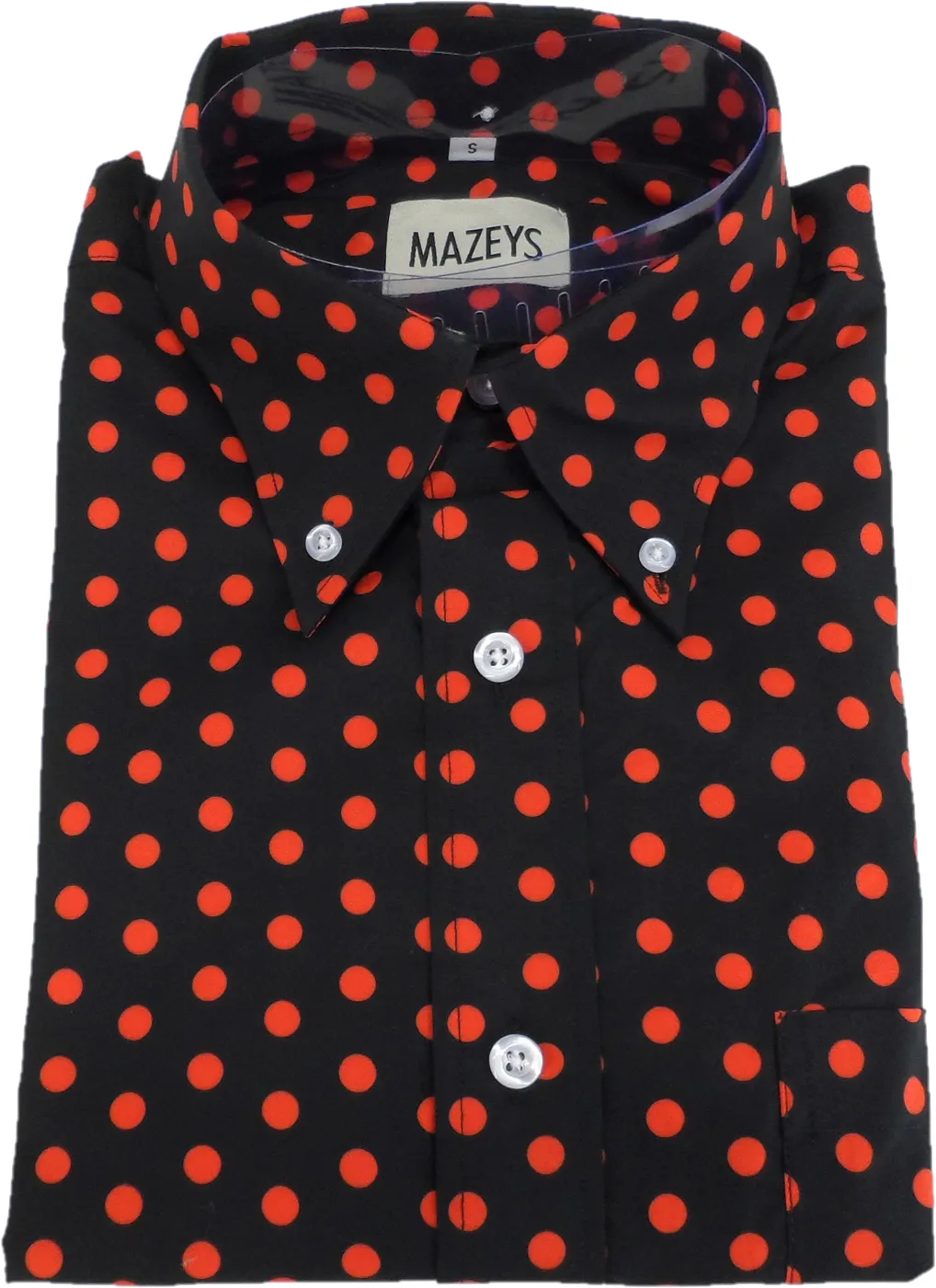 Mazeys Mens Black and Red Retro Mod Polka Dot 100% Cotton Shirts…