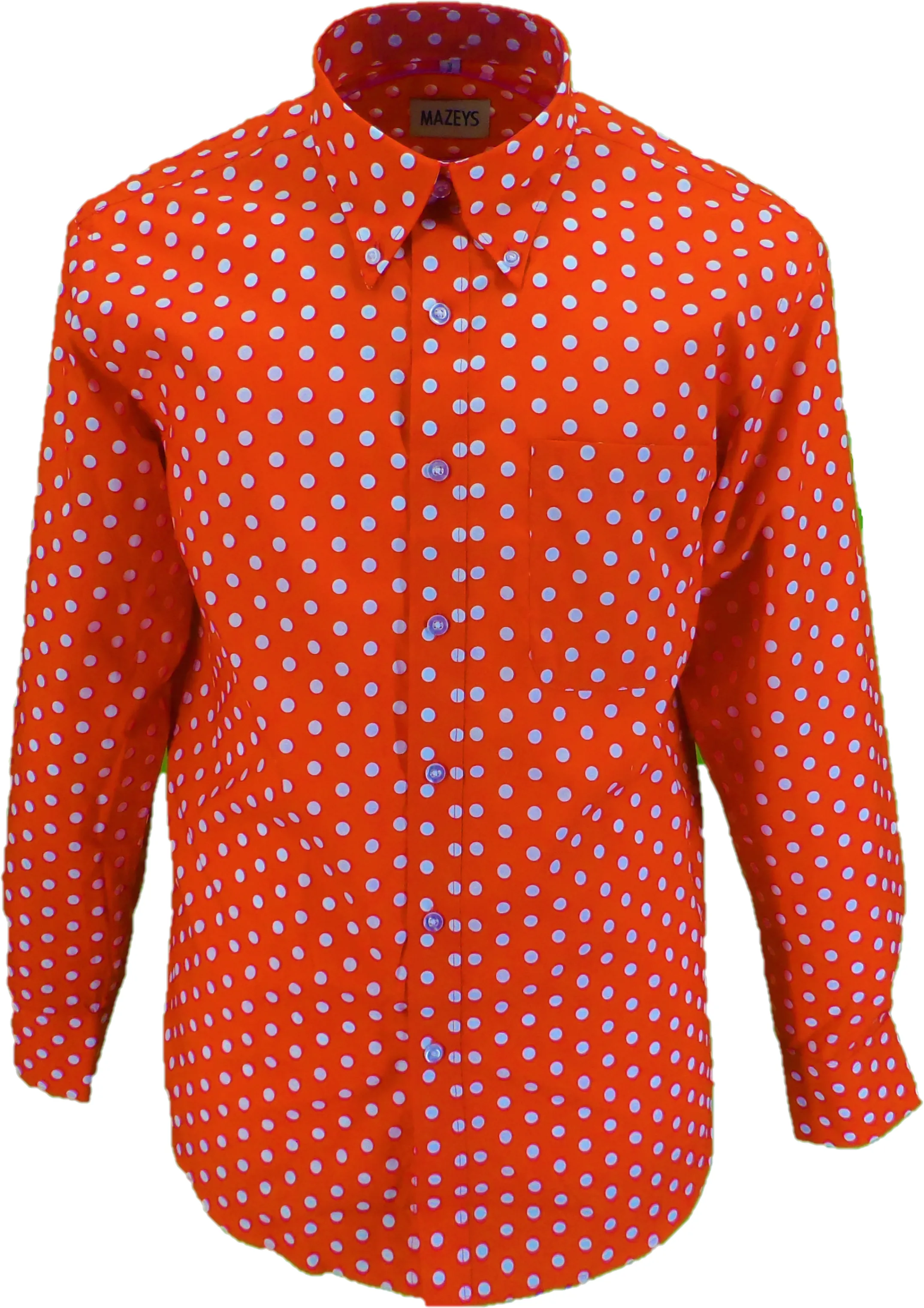 Mazeys Mens Red and White Retro Mod Polka Dot 100% Cotton Shirts…