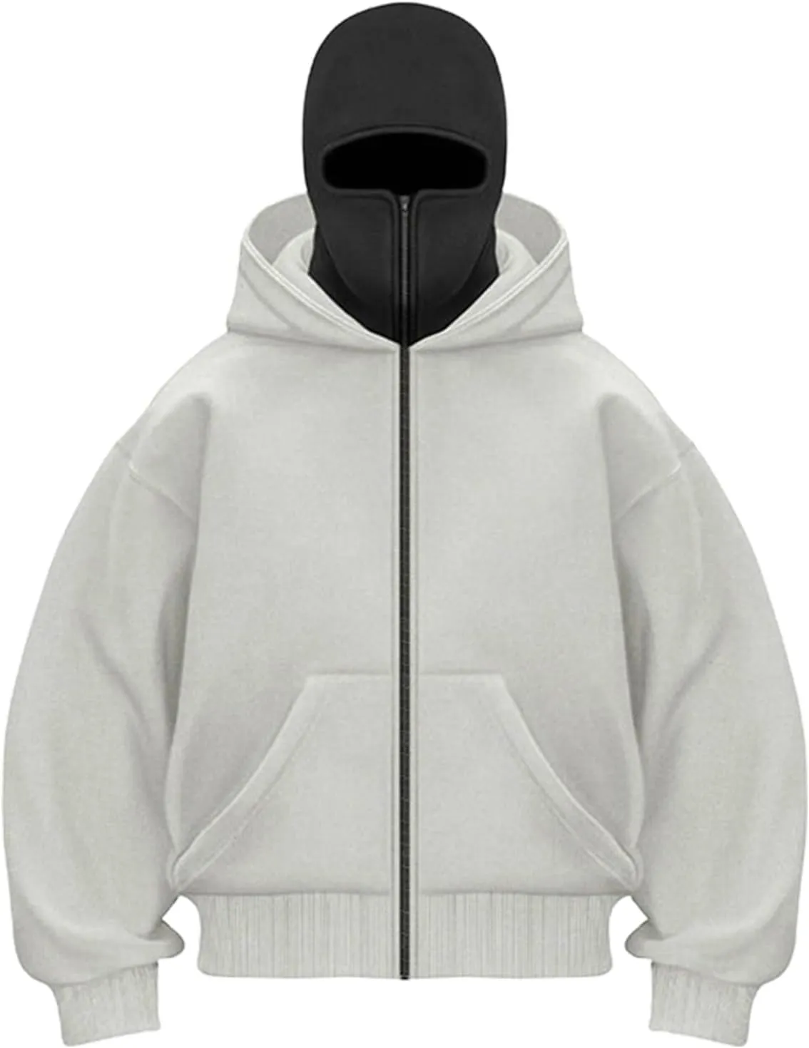 Men Balaclava Hoodie Double Hoodies Face Mask Spring Zip Up Hooded Jackets Ski Hking Fishing Athletic Sweatshirt Coat