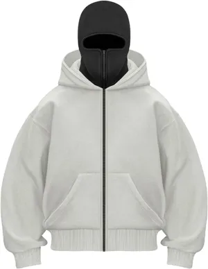 Men Balaclava Hoodie Double Hoodies Face Mask Spring Zip Up Hooded Jackets Ski Hking Fishing Athletic Sweatshirt Coat