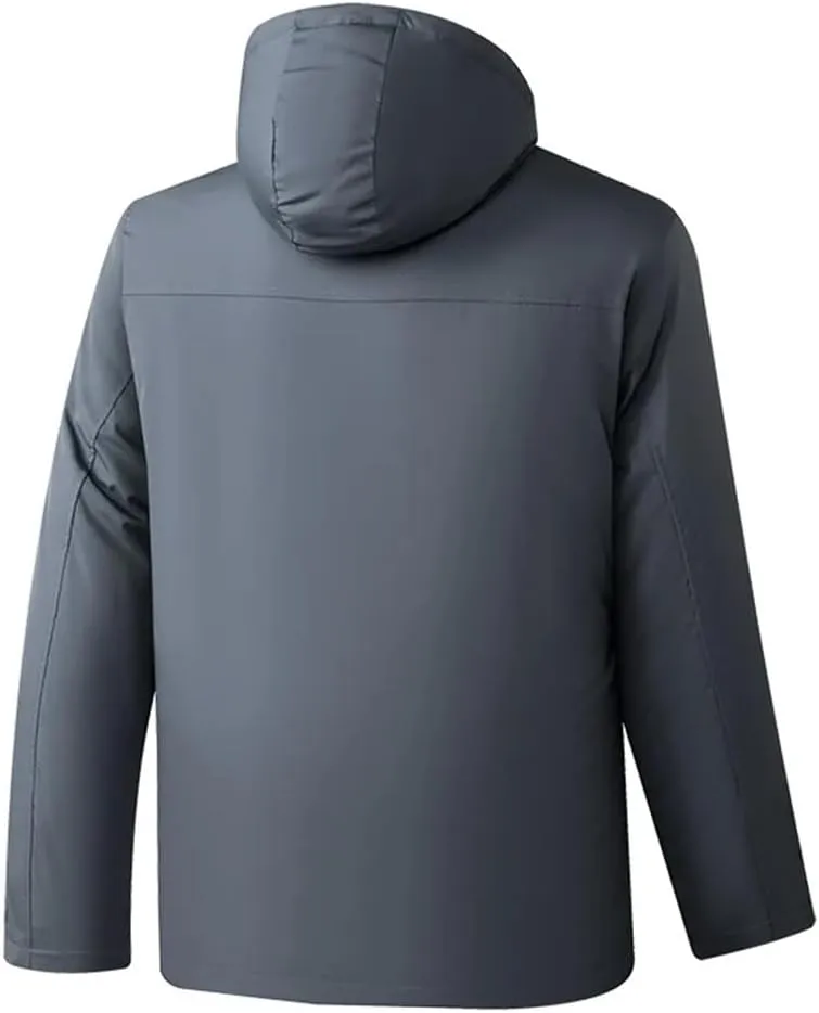 Men Hooded Jacket Warm Winter Down Cotton Cargo Coat Solid Color Cotton Coats
