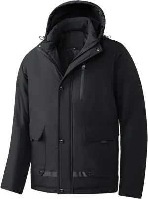 Men Hooded Jacket Warm Winter Down Cotton Cargo Coat Solid Color Cotton Coats