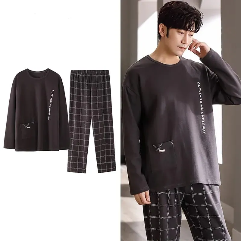 Men Sleepwear Big Minimalist Pijama Autumn Winter New Cotton Man Pajama Long Sleeves Homewear Gentleman Leisure Nightwear M S4503092
