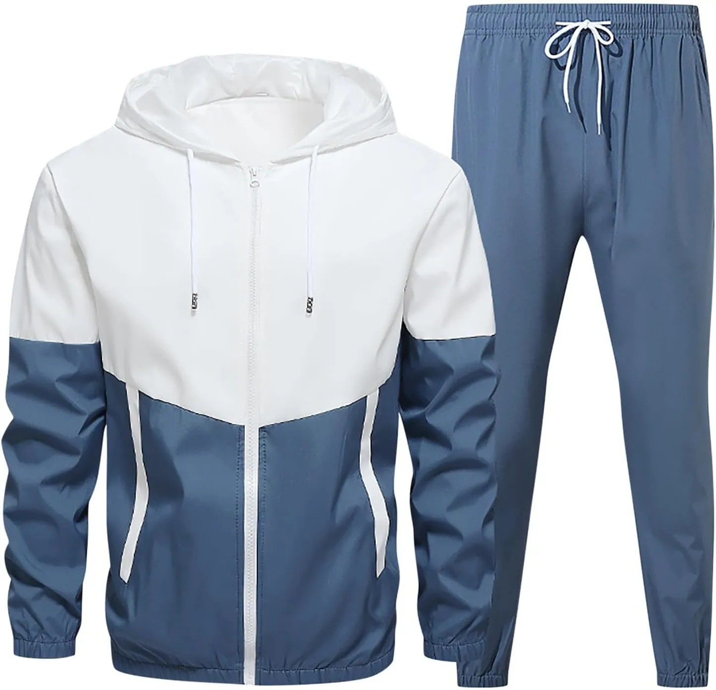 Men's 2 Pieces Sweatsuit Set Patchwork Color Block Zip Long Sleeve Hooded Jackets and Sweatpants Casual Athletic Sets
