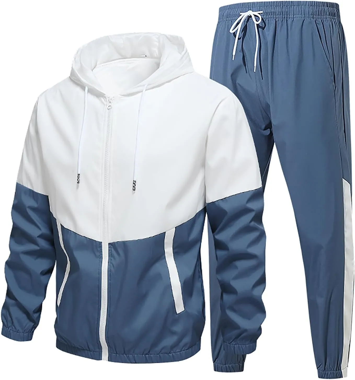 Men's 2 Pieces Sweatsuit Set Patchwork Color Block Zip Long Sleeve Hooded Jackets and Sweatpants Casual Athletic Sets