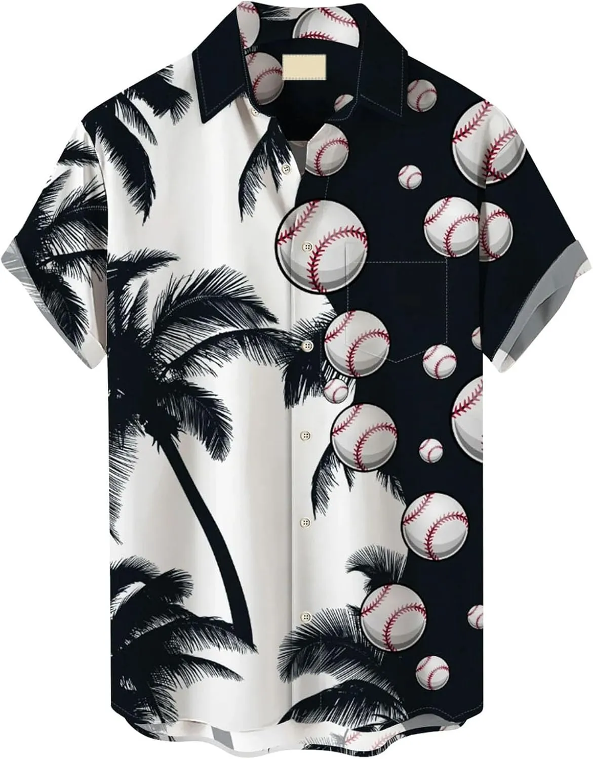 Men's Baseball Hawaiian Shirts Big and Tall Game Day Palm Trees Print Button Up Tshirts Summer Baseball Lover Tees