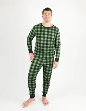 Mens Black & Green Plaid Cotton Pajamas